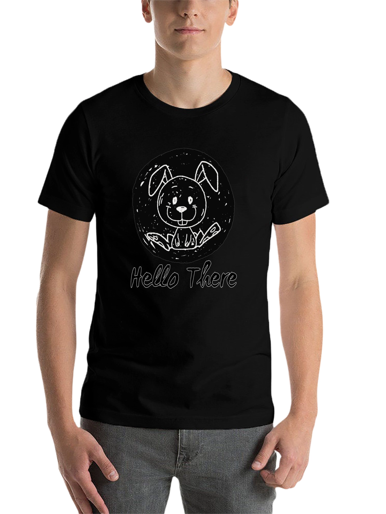 Black Hello There Bunny Graphic T-Shirt - Unisex Cotton Tee view 7