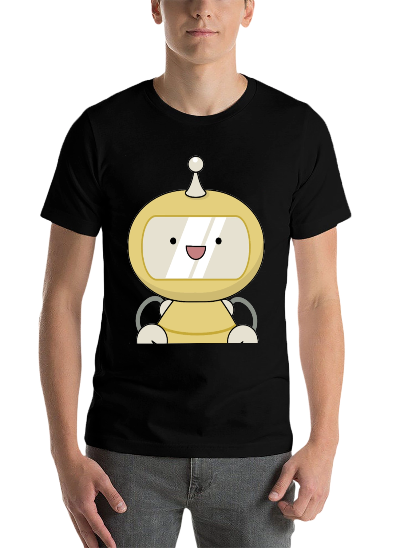 Black Cute Robot Graphic Black T-Shirt view 7