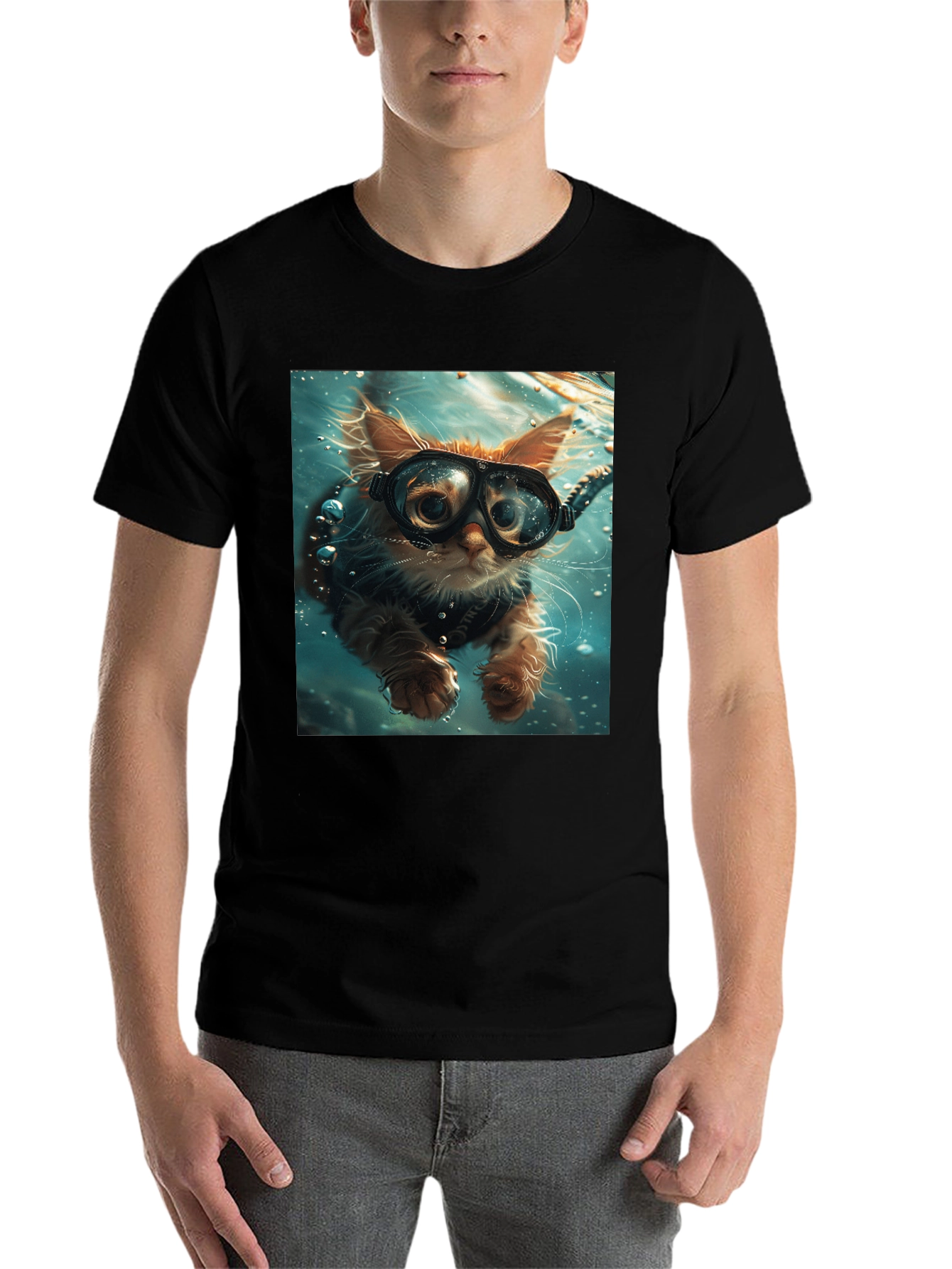 Black Diving Cat T-Shirt - Novelty Graphic Tee view 7