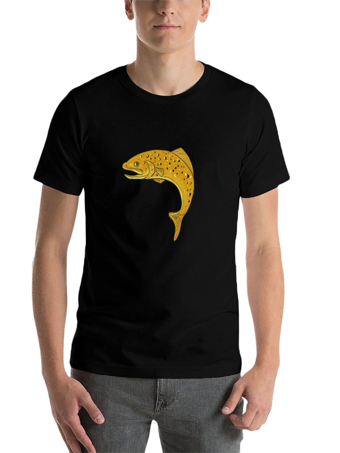 Black Trout Graphic Tee - Black Cotton T-Shirt view 7