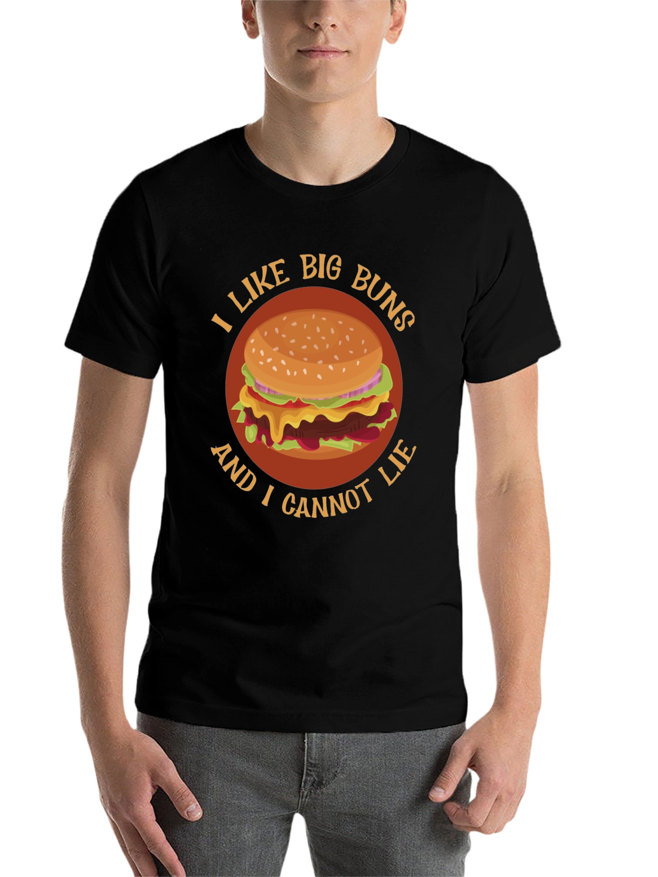 Black I Like Big Buns Funny Hamburger Graphic T-Shirt view 7