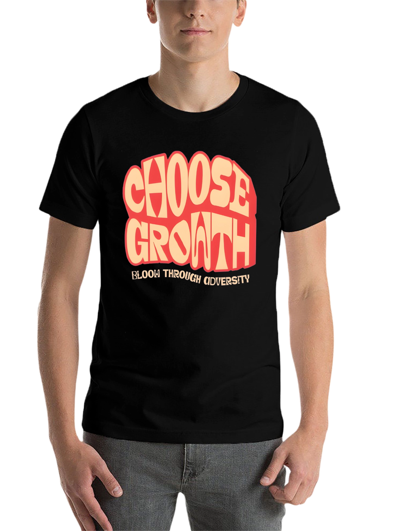 Black Choose Growth T-Shirt: Bloom Through Adversity, Black view 7