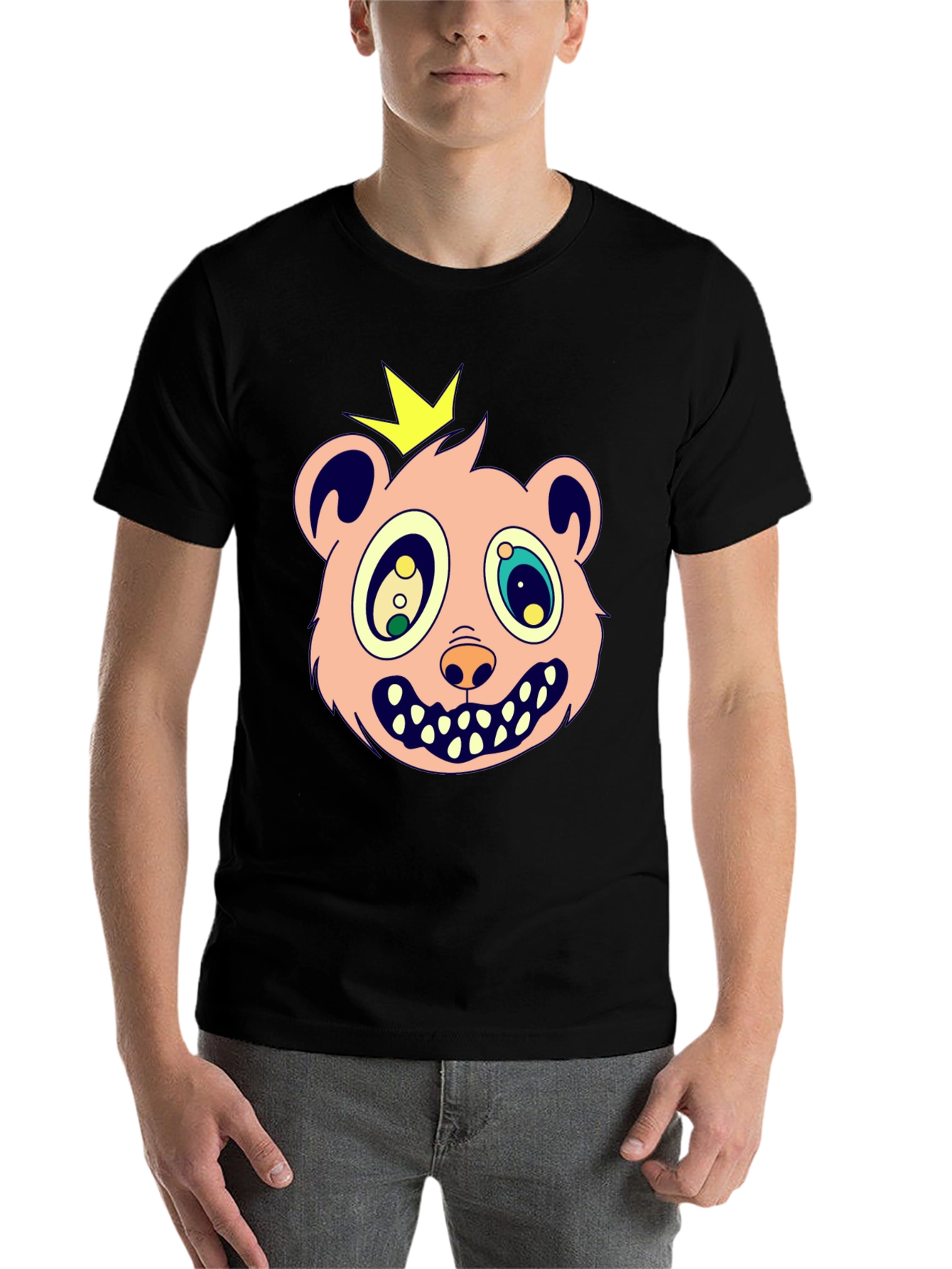 Black Cartoon Bear King Graphic Tee view 7