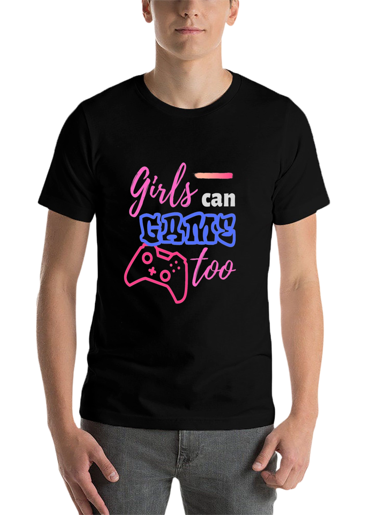 Black Girls Can Game Too Black Graphic Tee view 7