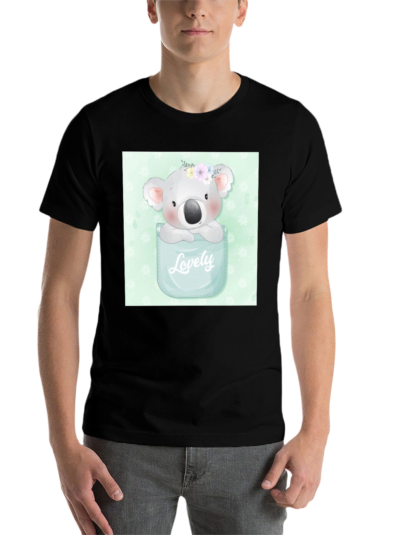 Black Koala 'Lovely' Pocket T-Shirt - Adorable Graphic Tee view 7