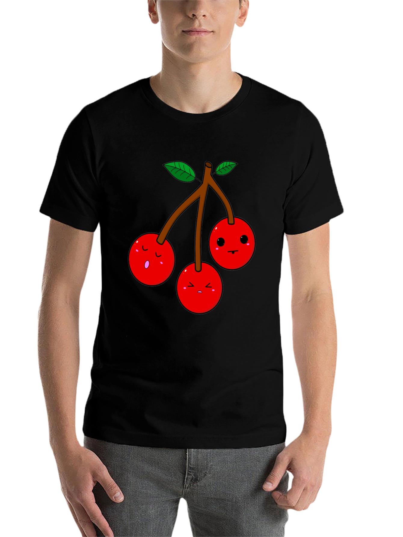 Black Kawaii Cherry T-Shirt - Unisex Funny Fruit Tee view 7