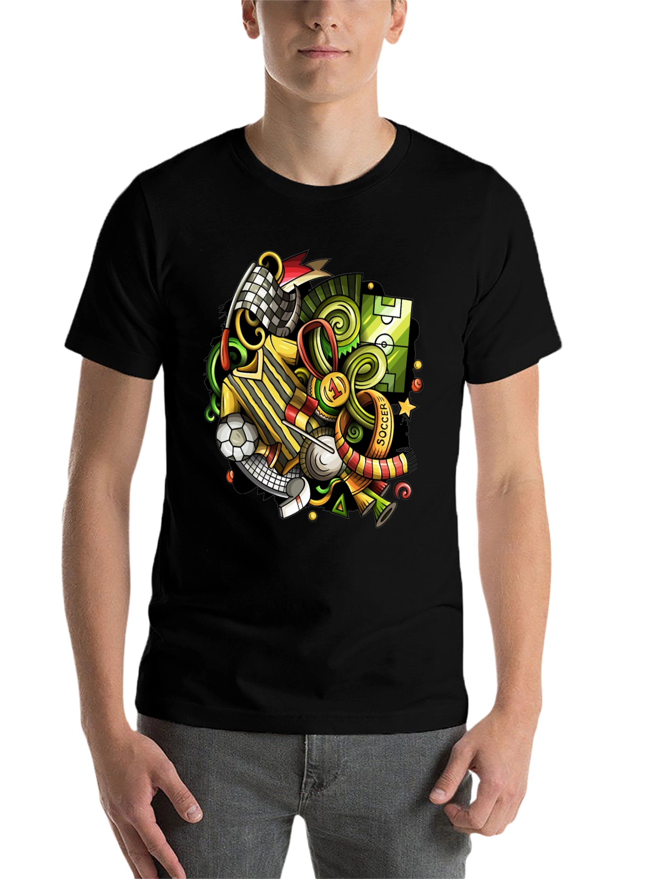 Black Soccer Cartoon Graphic T-Shirt view 7