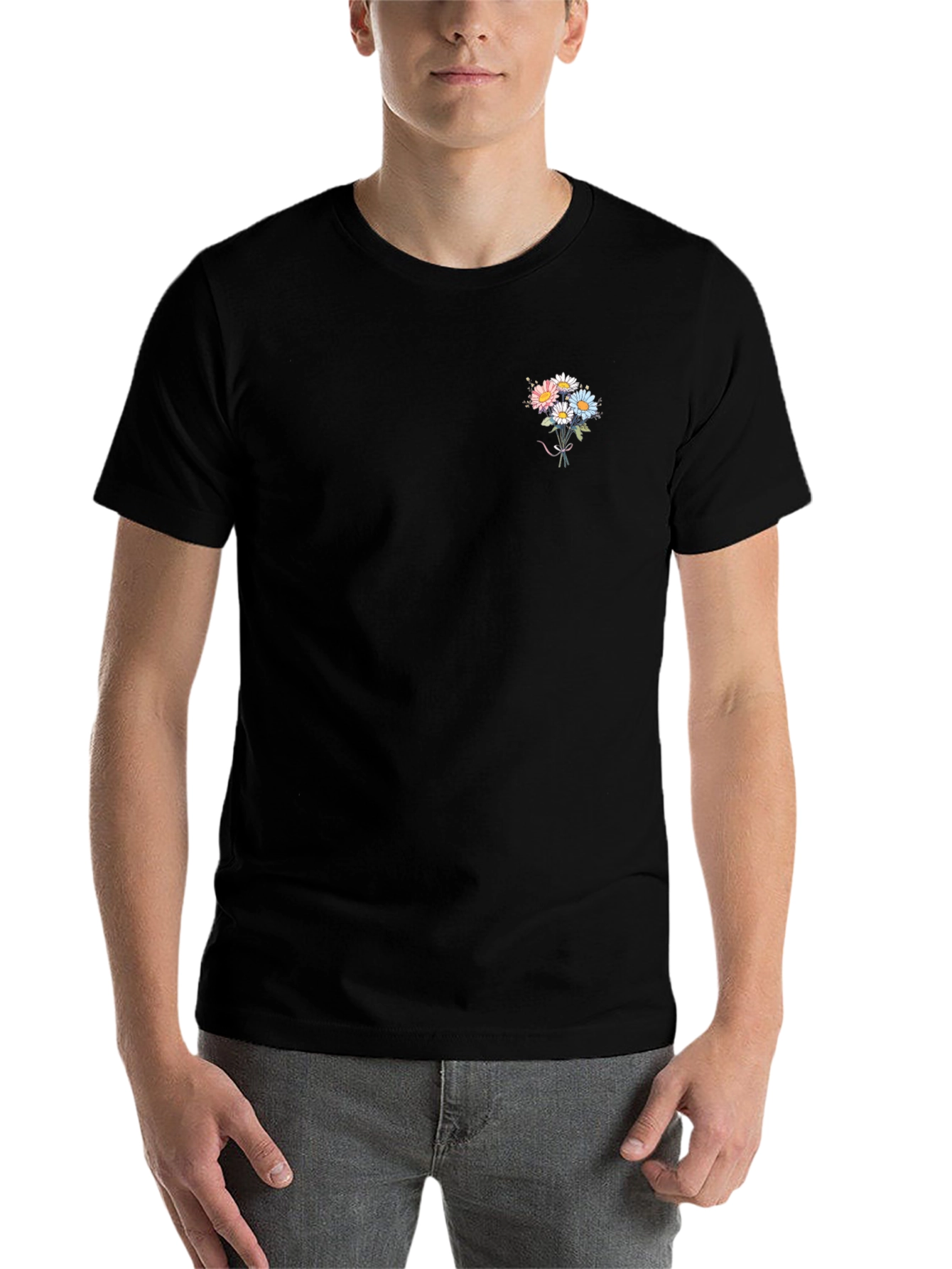 Black Floral Bouquet Graphic Tee - Soft Cotton view 7