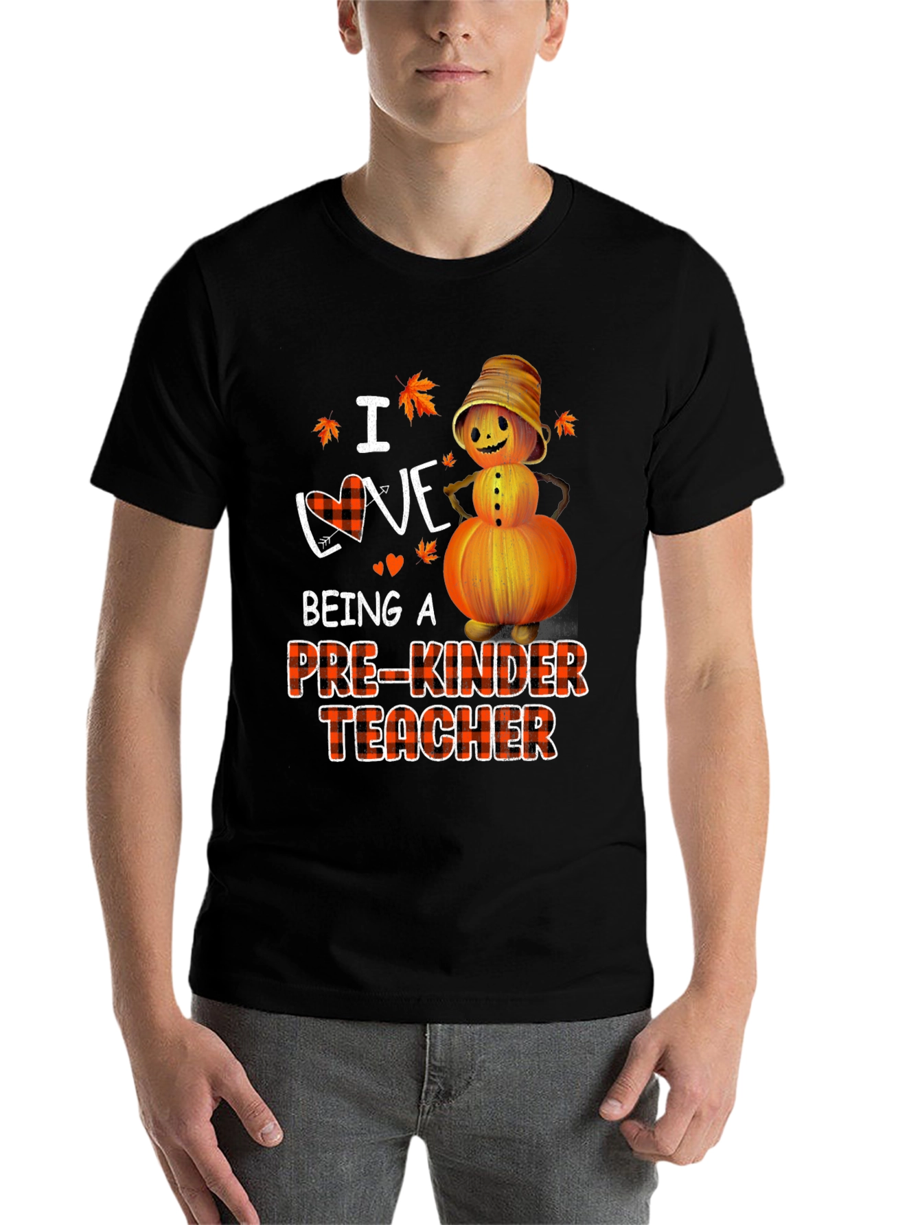 Black Pre-Kinder Teacher Fall Pumpkin T-Shirt view 7