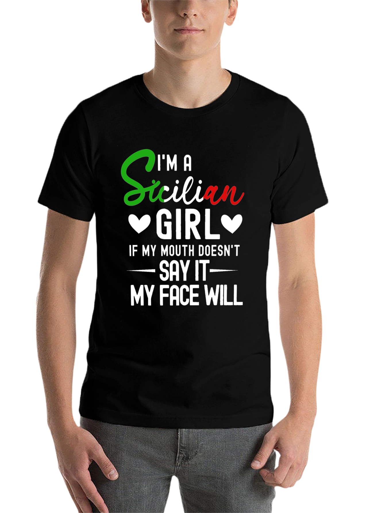 Black I'm a Sicilian Girl Funny T-Shirt view 7