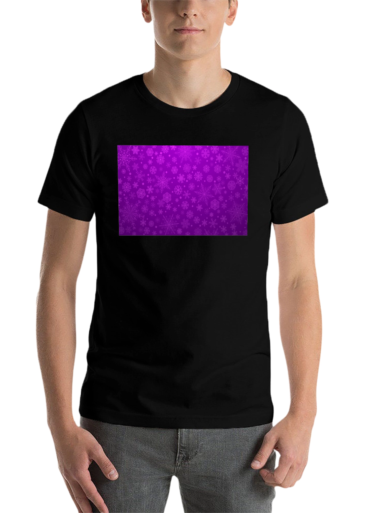 Black Purple Snowflake Pattern T-Shirt view 7