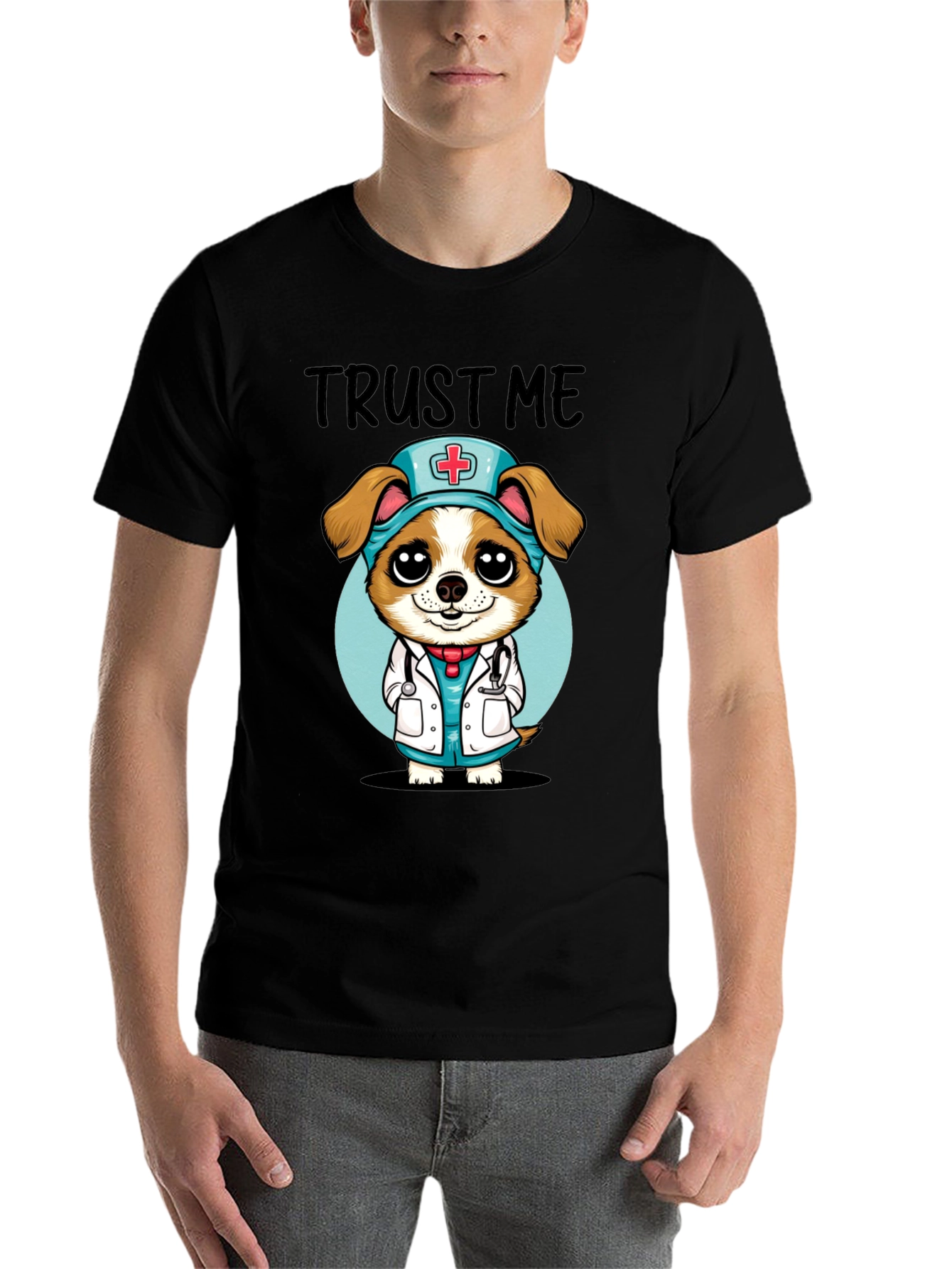 Black Trust Me, I'm a Dog-tor! Novelty T-Shirt view 7