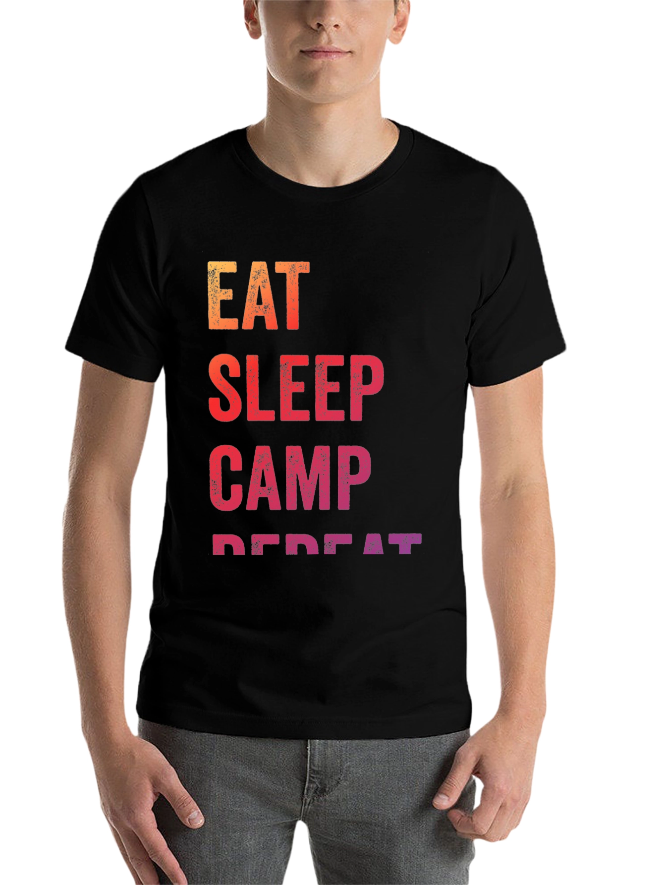 Black Eat Sleep Camp Repeat Graphic Tee view 7
