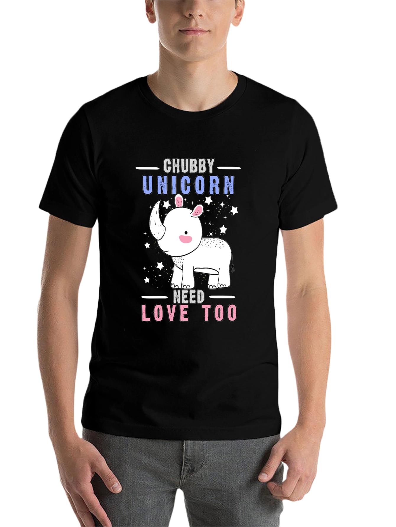 Black Chubby Unicorn Graphic Tee - Men's Black T-Shirt view 7