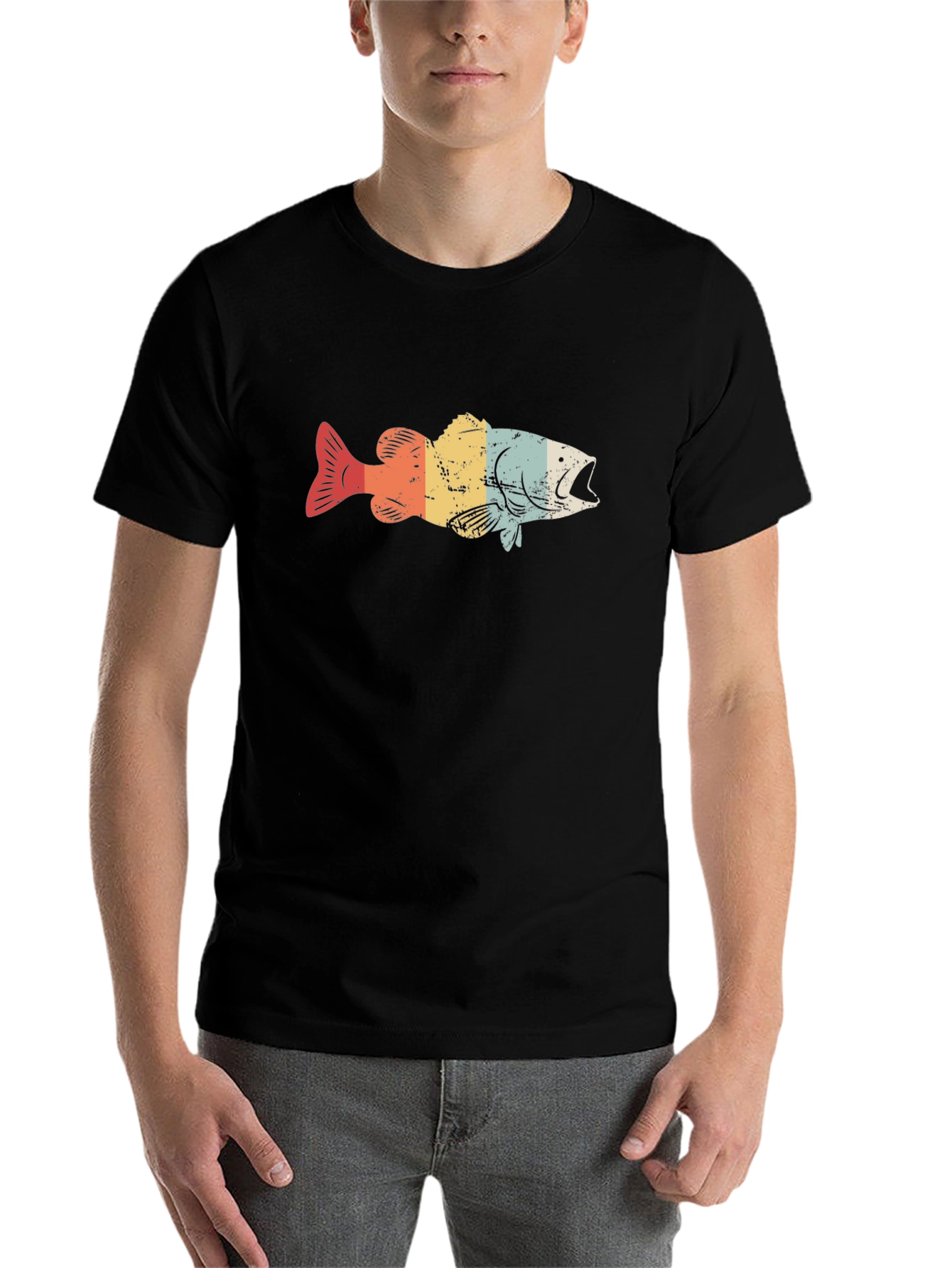Black Retro Fish Graphic T-Shirt - Vintage Style Design view 7