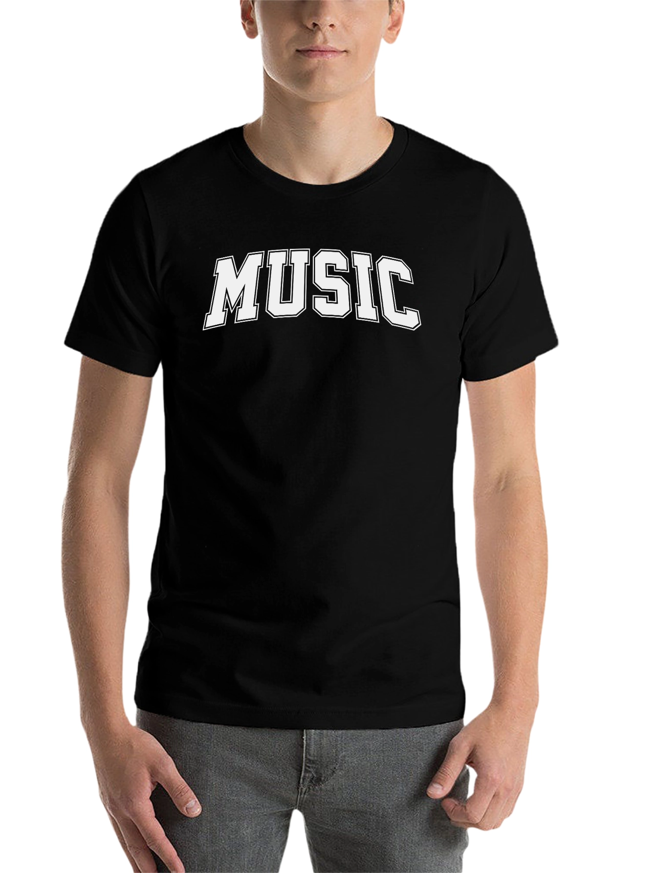 Black Retro Style "MUSIC" Black T-Shirt view 7