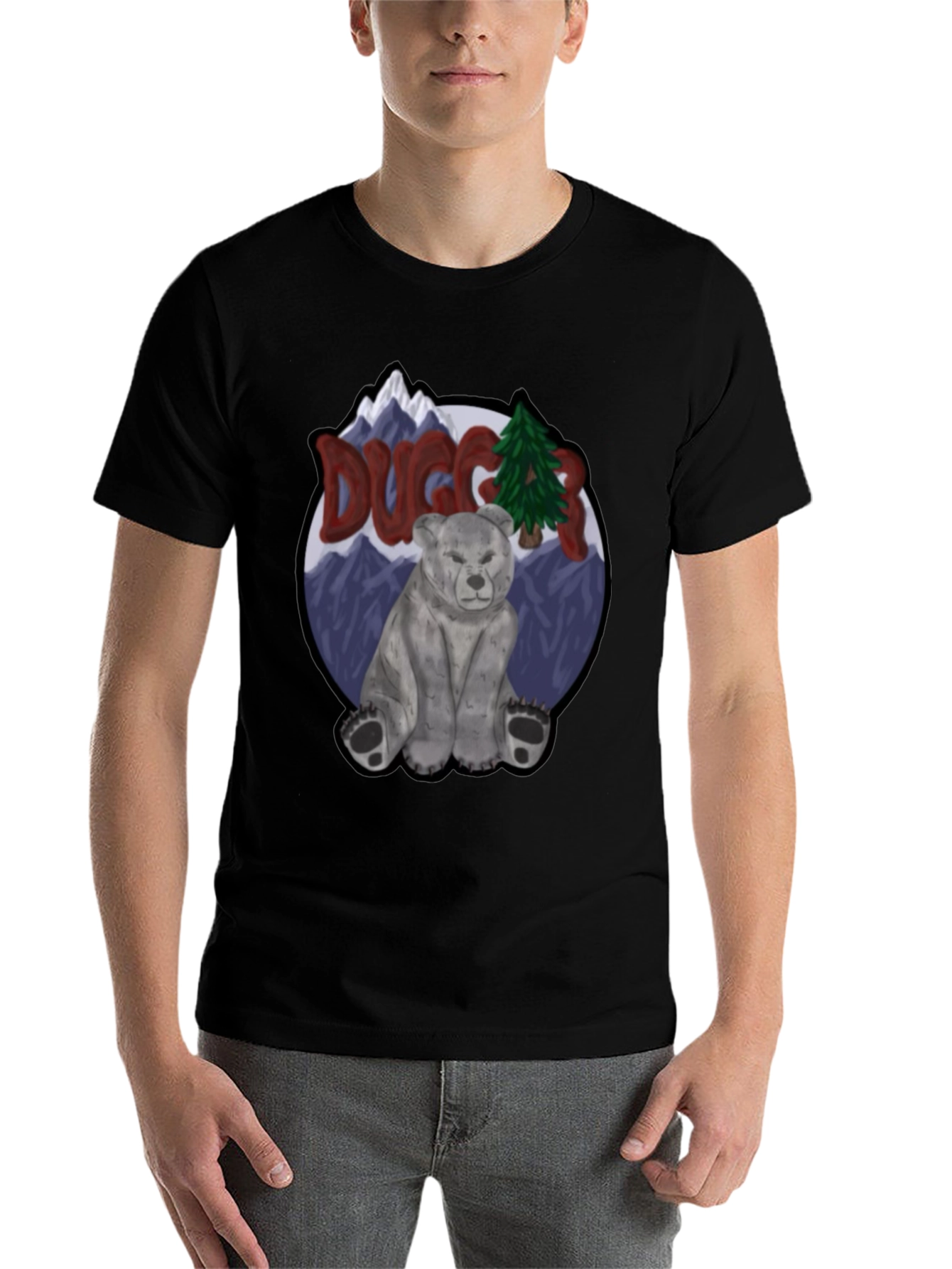 Black Duggar Bear Graphic Tee - Mountain Scene view 7