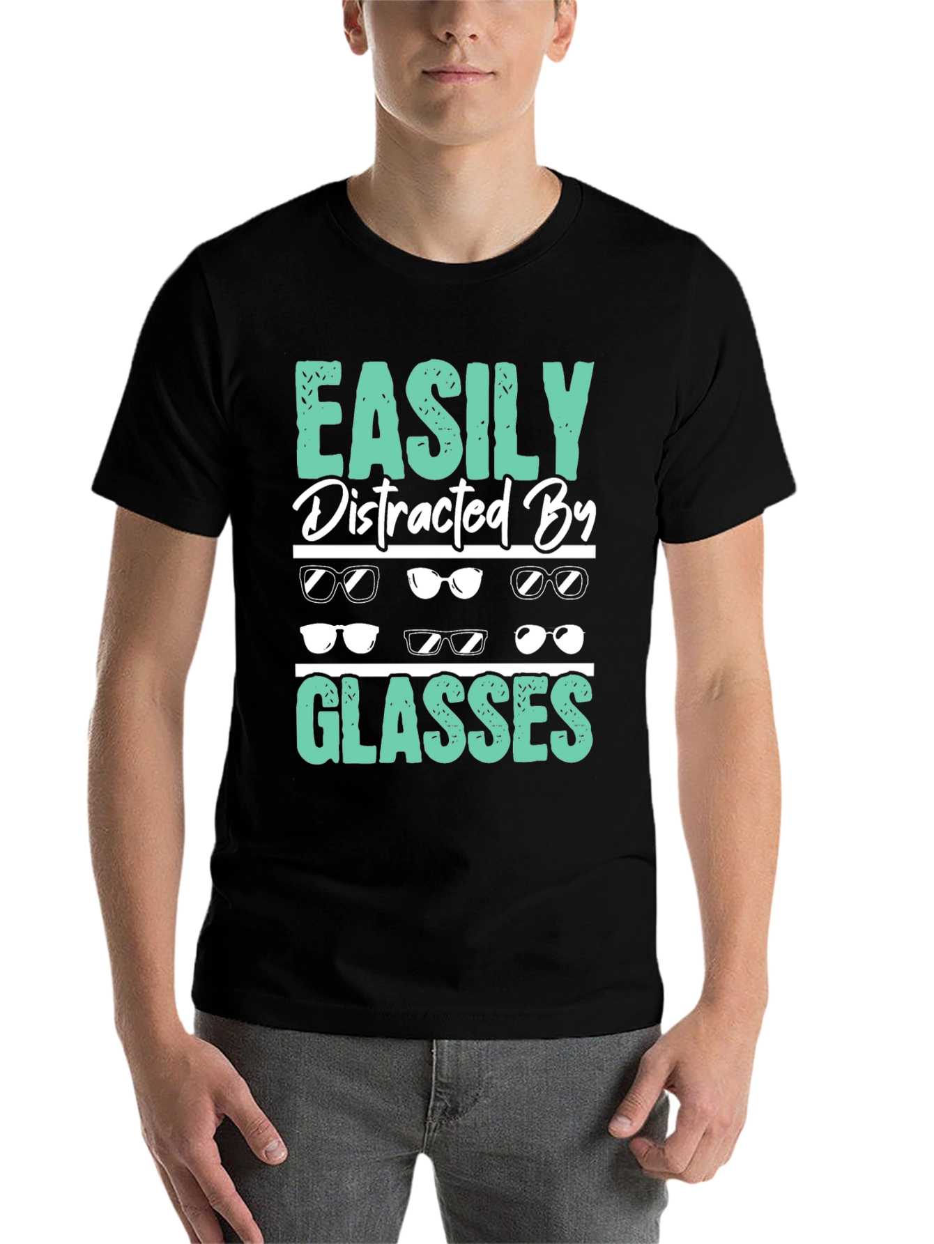 Black Easily Distracted By Glasses T-Shirt view 7