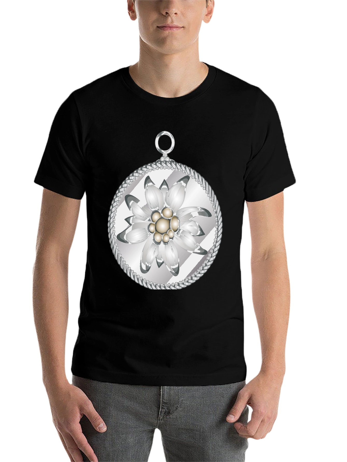 Edelweiss Flower T-Shirt - Black Cotton Tee - 7