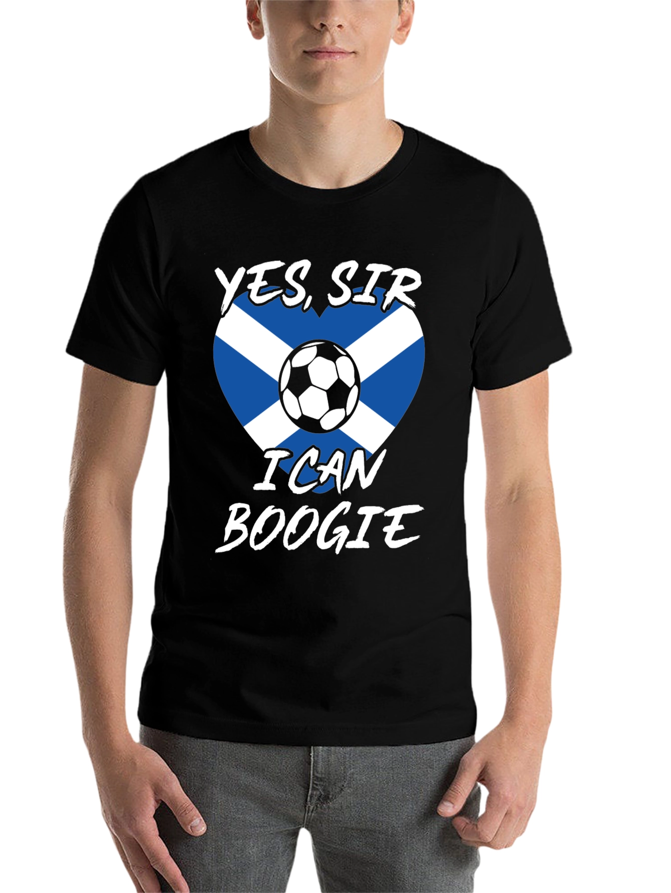 Black Scotland Flag Soccer T-Shirt - Yes Sir, I Can Boogie! view 7