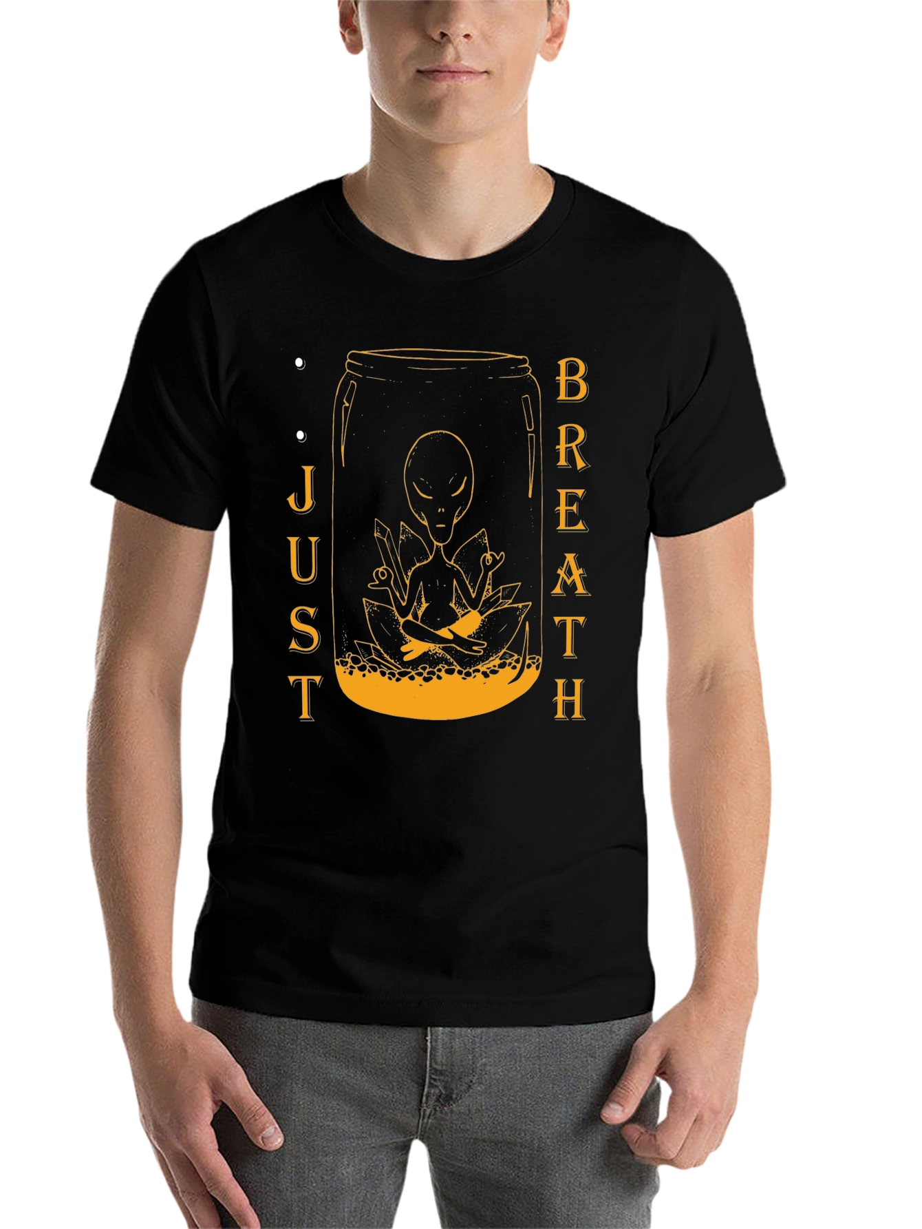 Black Alien Meditation Jar Graphic Tee - Just Breathe T-Shirt view 7