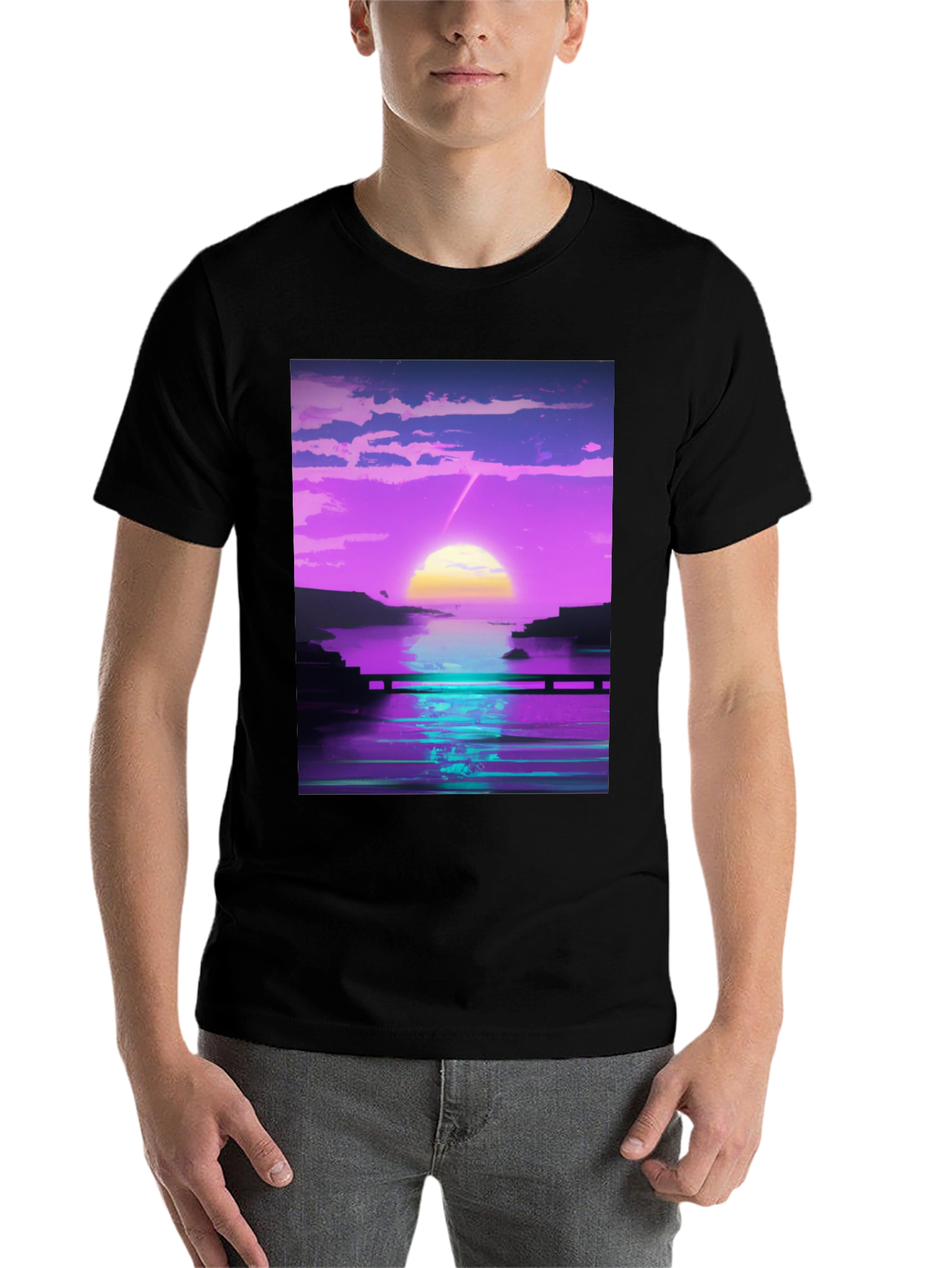 Black Vaporwave Sunset Graphic Tee - Retro Style view 7