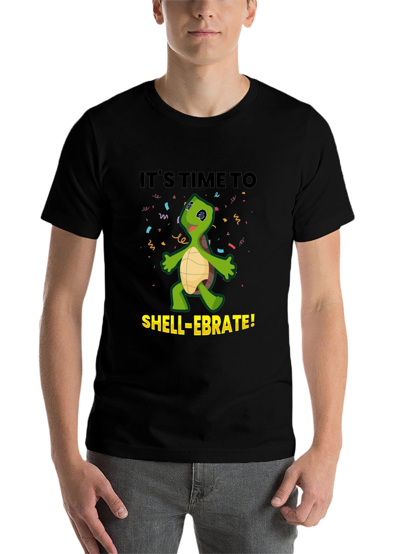 Black It's Time to Shell-ebrate! Fun Turtle T-Shirt view 7