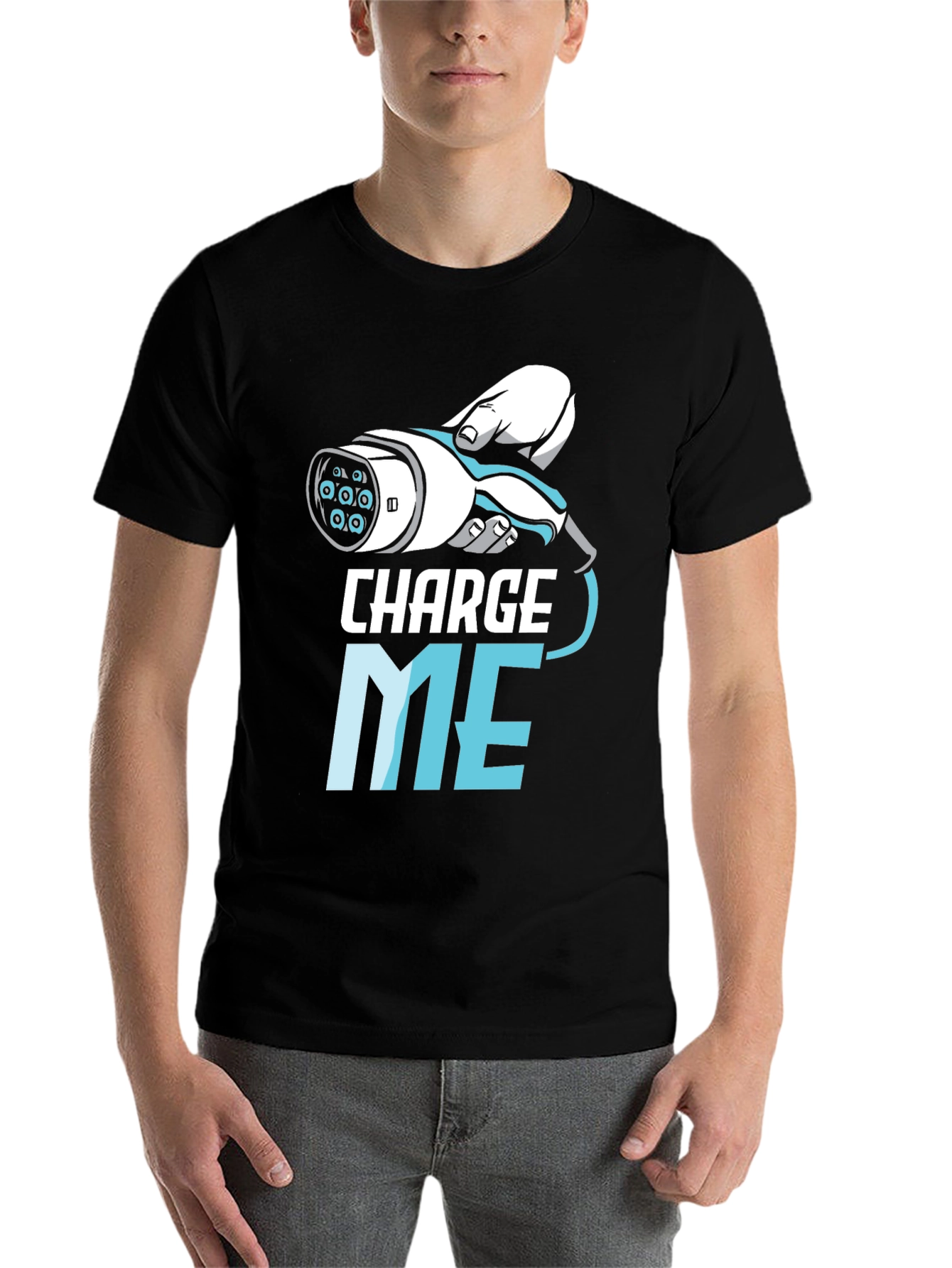 Black Charge Me EV Humor T-Shirt view 7