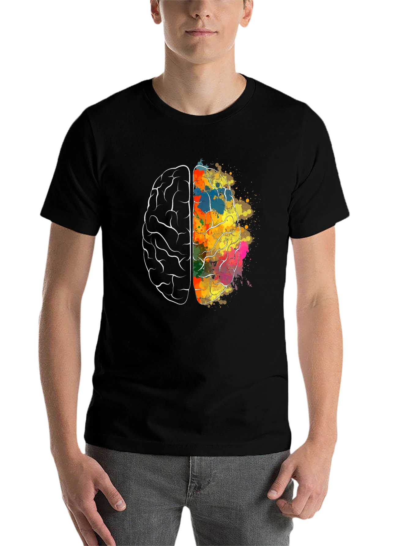 Black Brain Art Graphic T-Shirt - Creative Mind Tee view 7