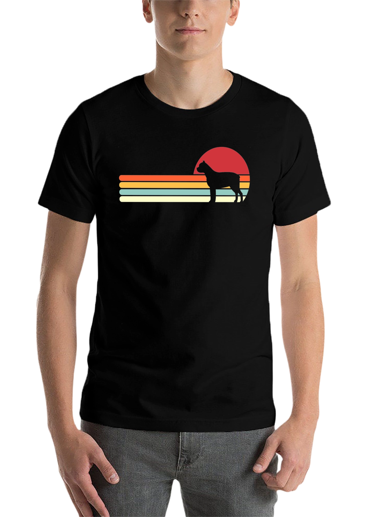 Black Retro Dog Sunset T-Shirt - Black view 7