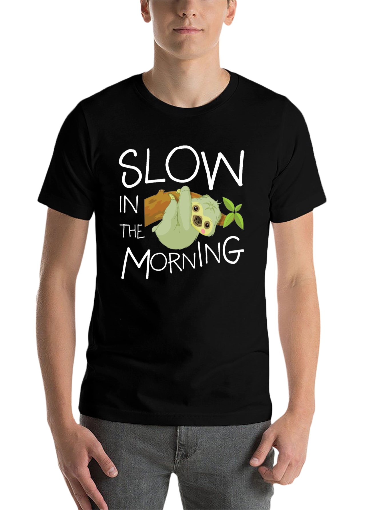 Black Slow In The Morning Sloth Graphic Tee view 7