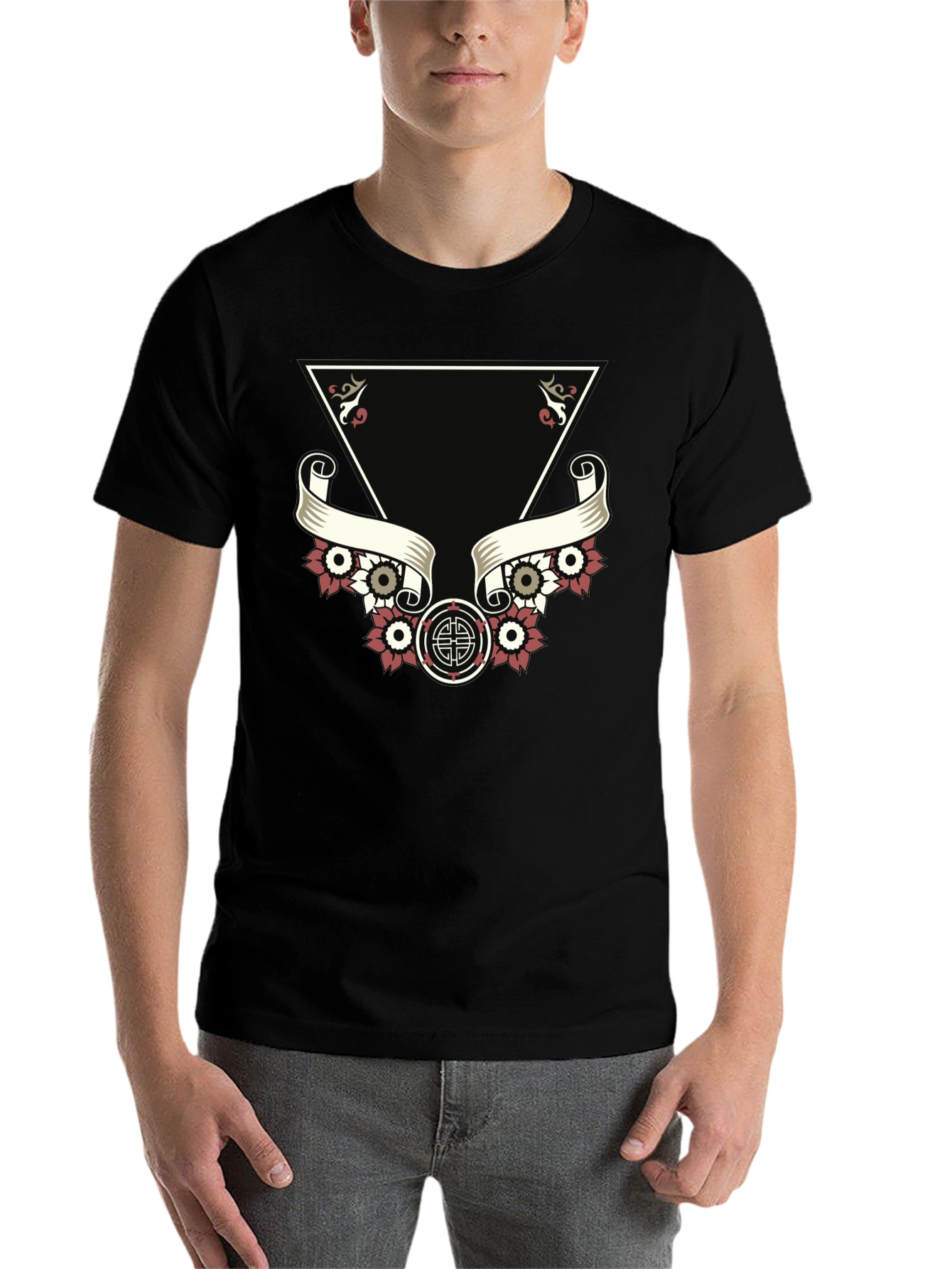 Black Stylish Black Tee with Unique Tattoo-Inspired Graphic view 7