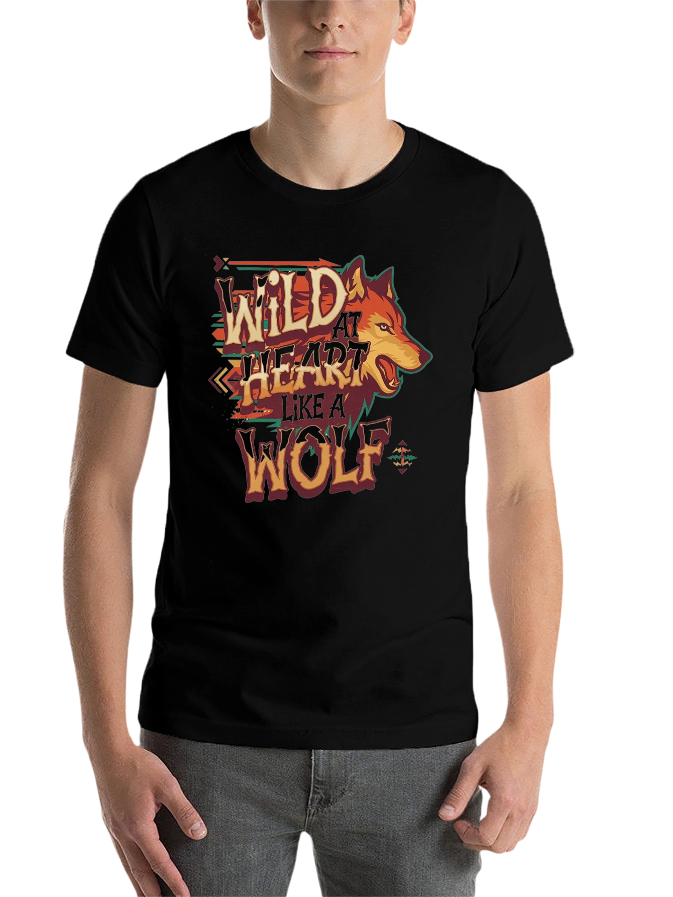 Black Wild at Heart Wolf Graphic T-Shirt view 7