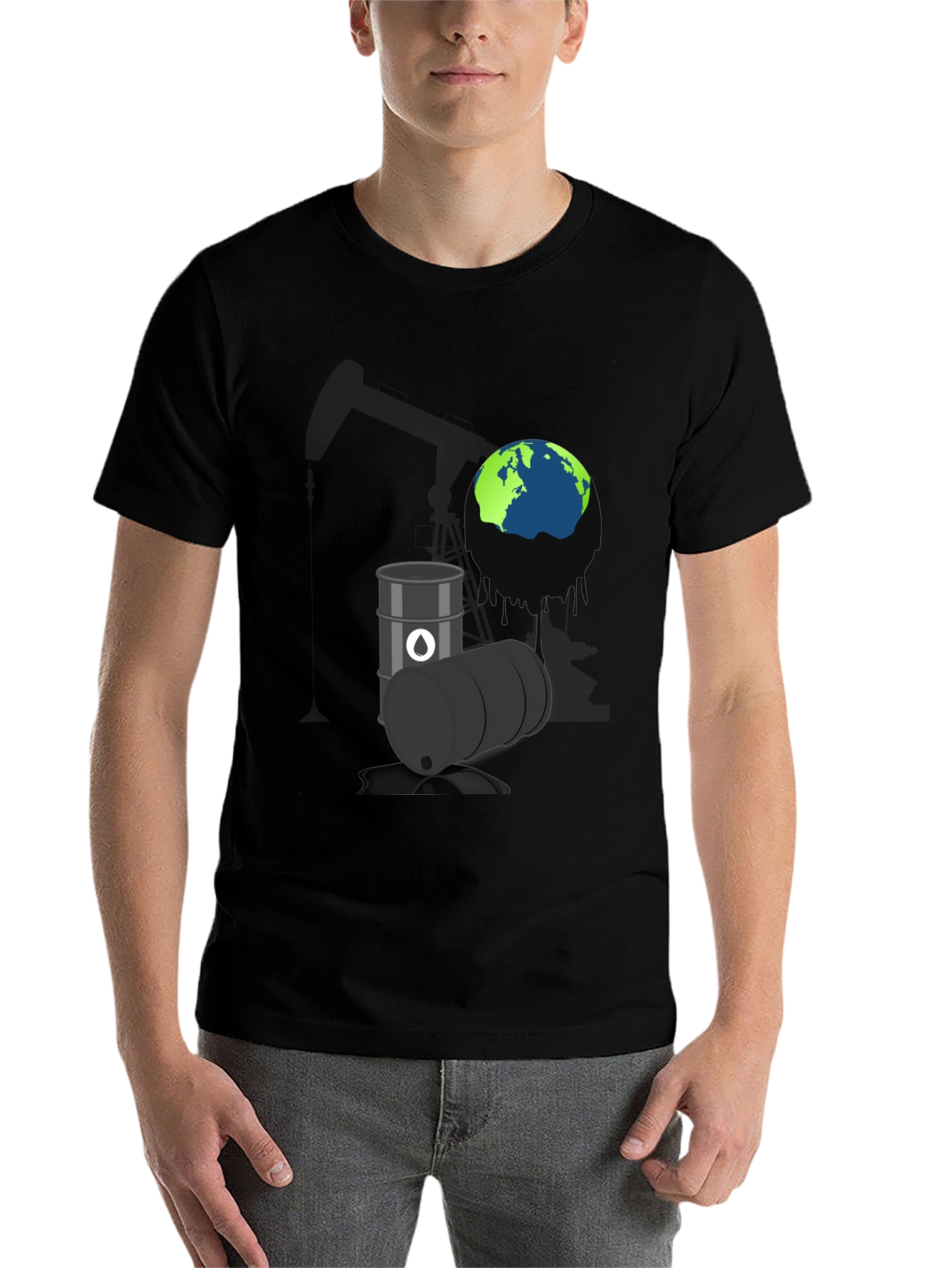Black Eco-Awareness Graphic Tee - Oil & Earth Design view 7