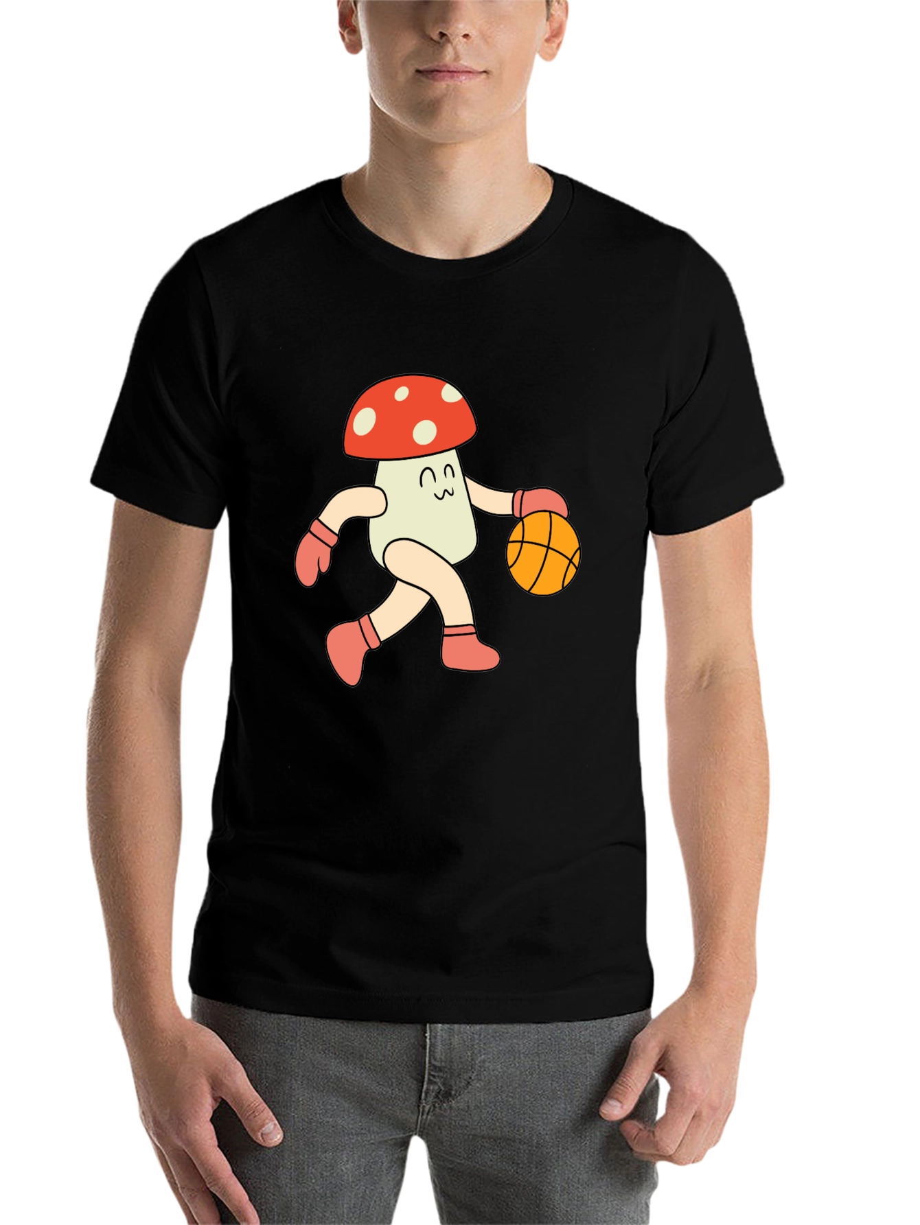 Black Mushroom Basketball T-Shirt - Cool Graphic Tee view 7