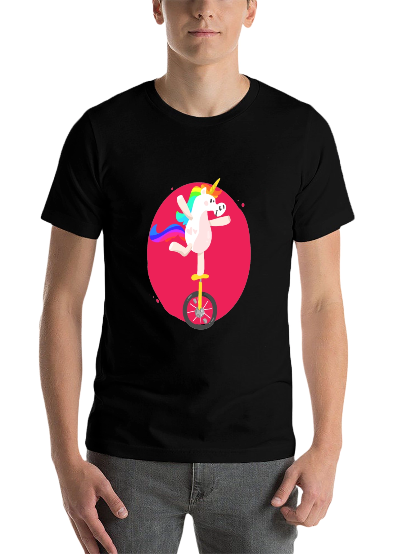 Black Unicorn Unicycle Black T-Shirt view 7