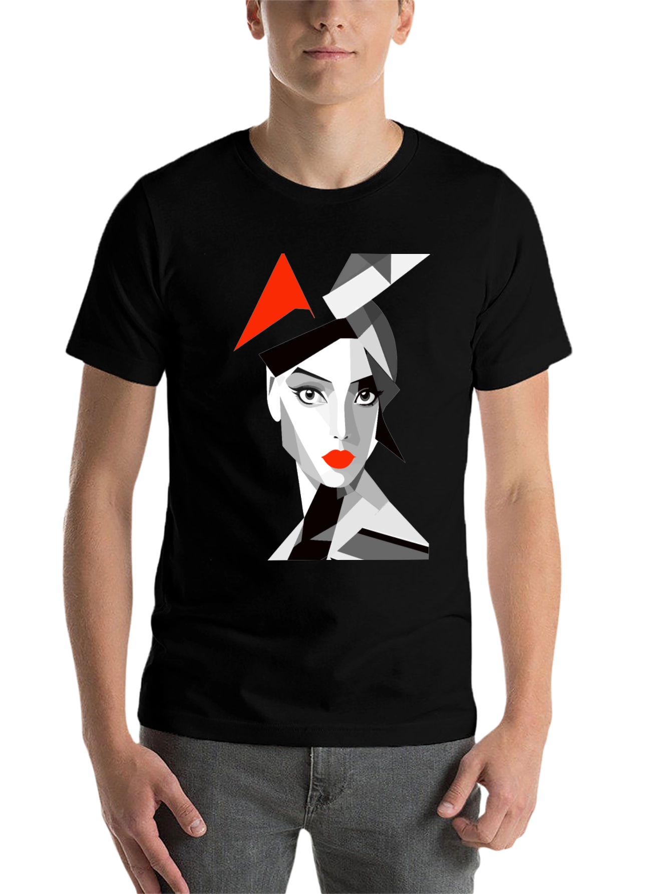 Black Abstract Woman Graphic Black T-Shirt view 7