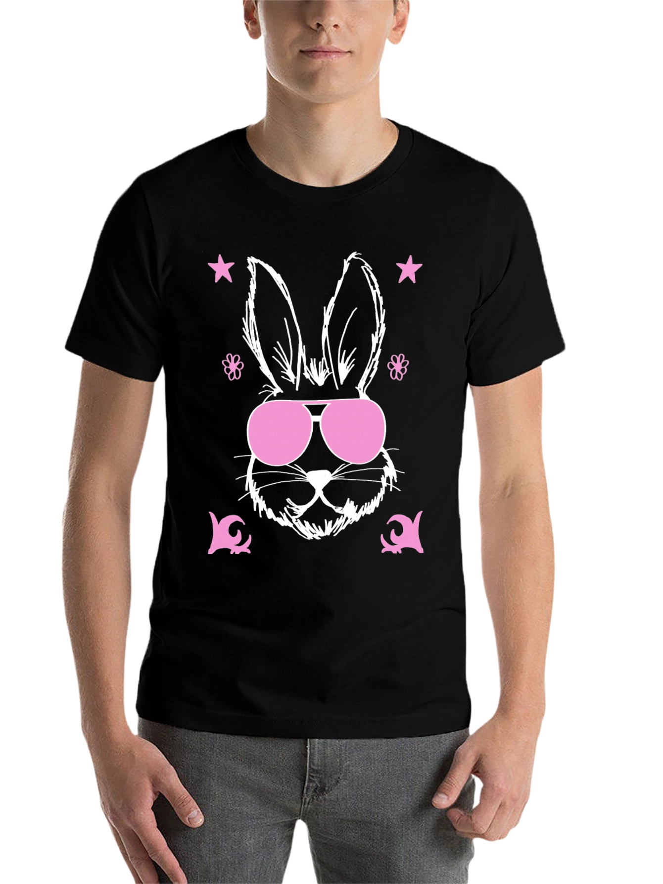 Black Cool Bunny Graphic Tee - Easter Vibes view 7