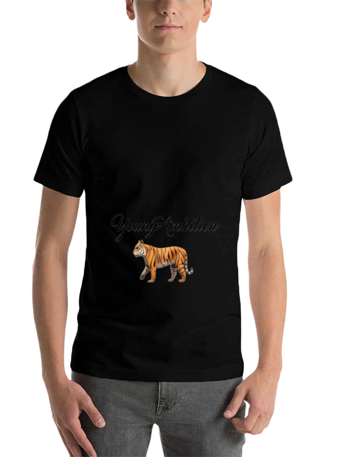 Black Young Ambition Tiger Graphic Black T-Shirt view 7