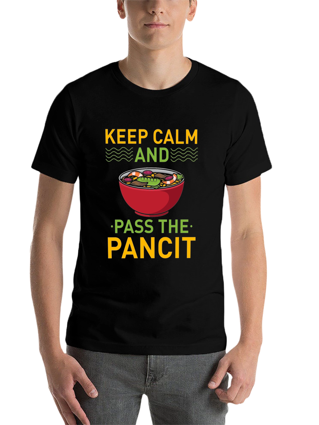 Black Keep Calm and Pass the Pancit T-Shirt view 7