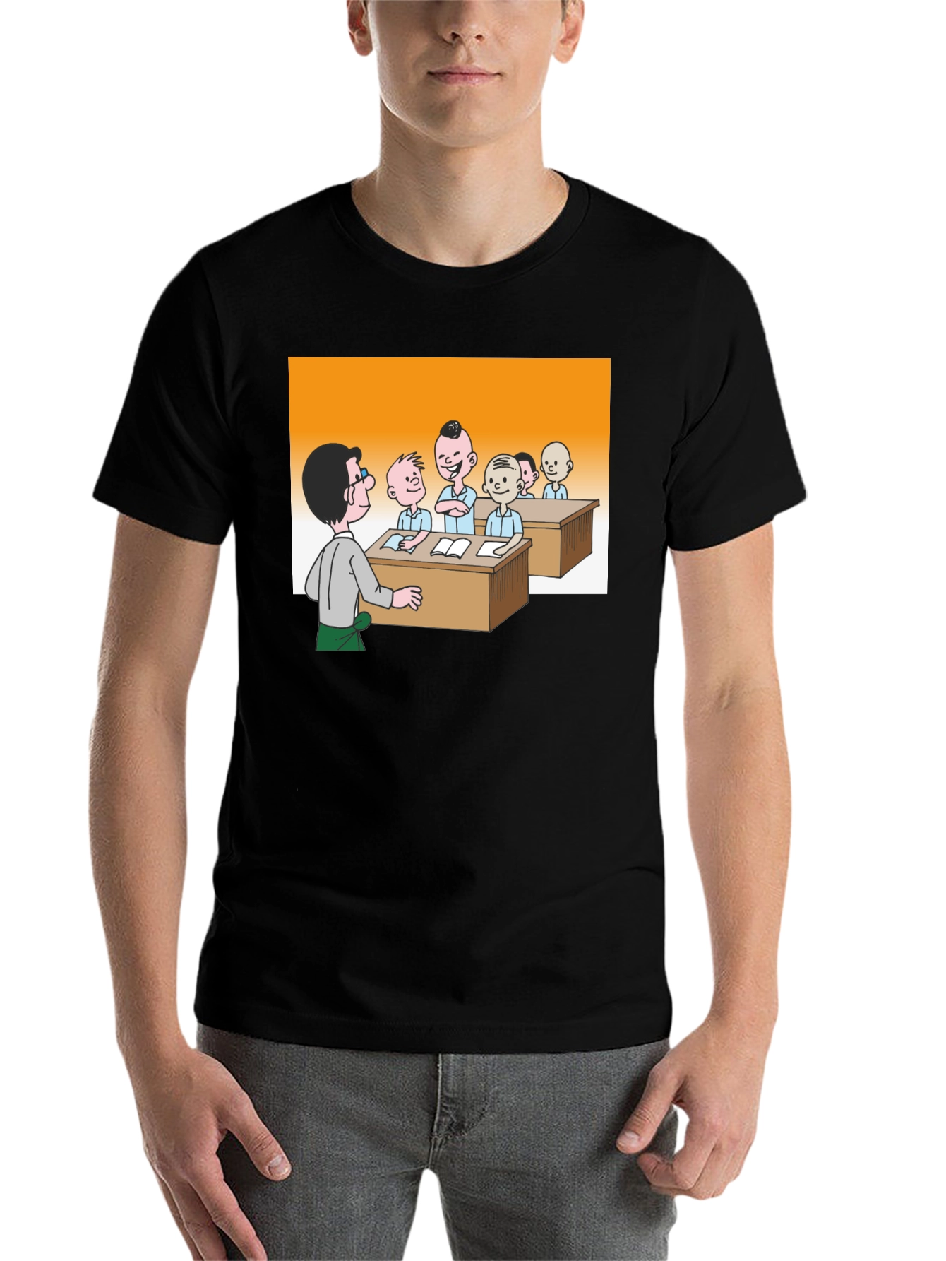 Cartoon Classroom Black T-Shirt - 7