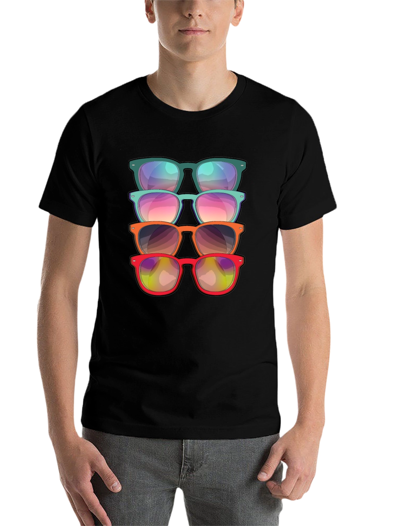 Black Sunglasses Stack Graphic Tee - Cool Casual Style view 7