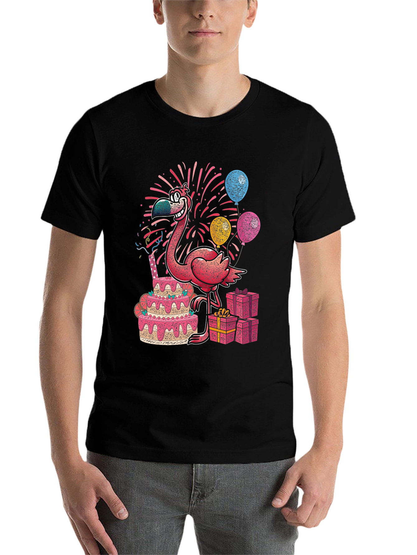Black Flamingo Birthday Party T-Shirt view 7