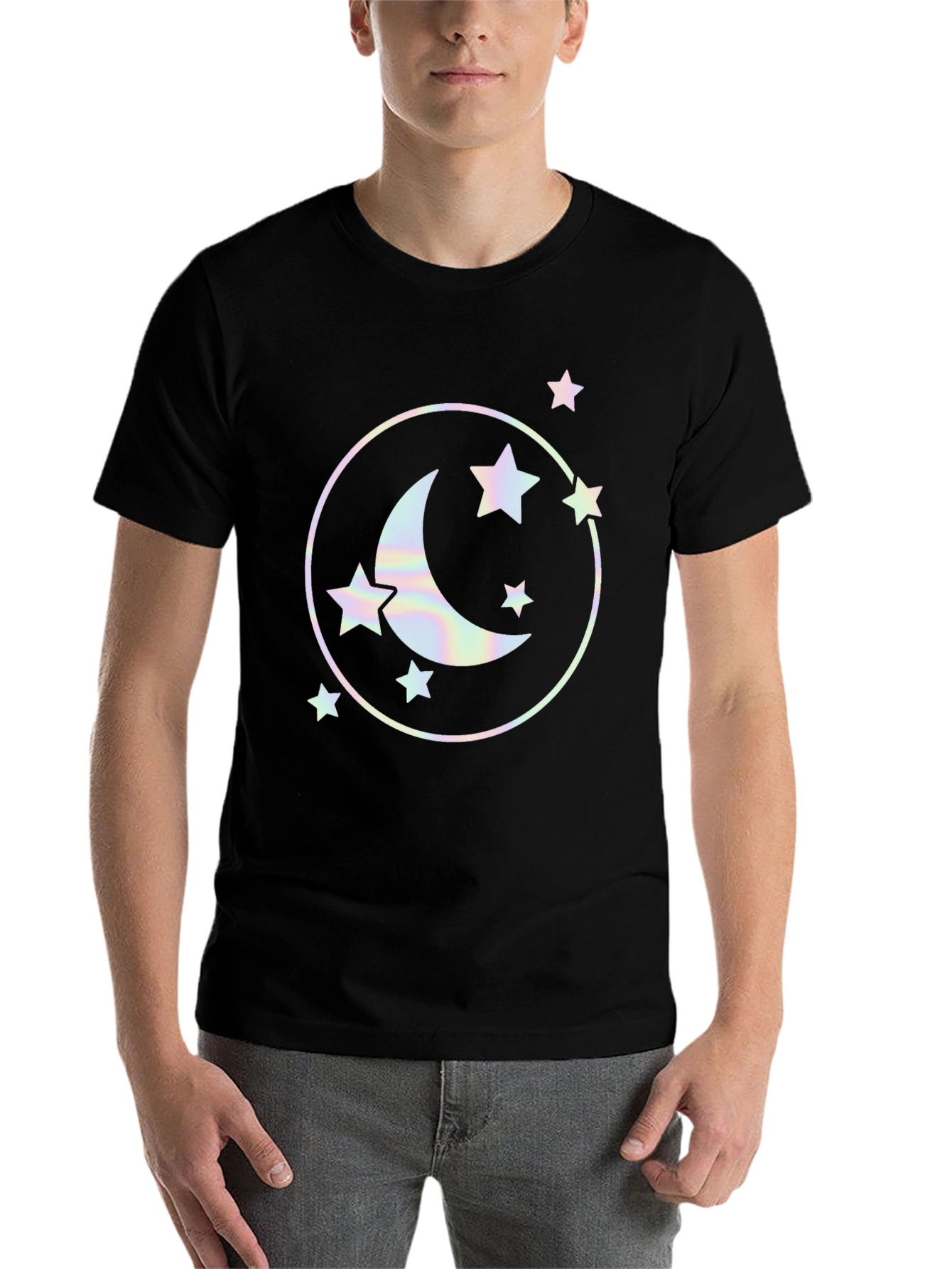 Black Celestial Moon & Stars Graphic Black T-Shirt view 7