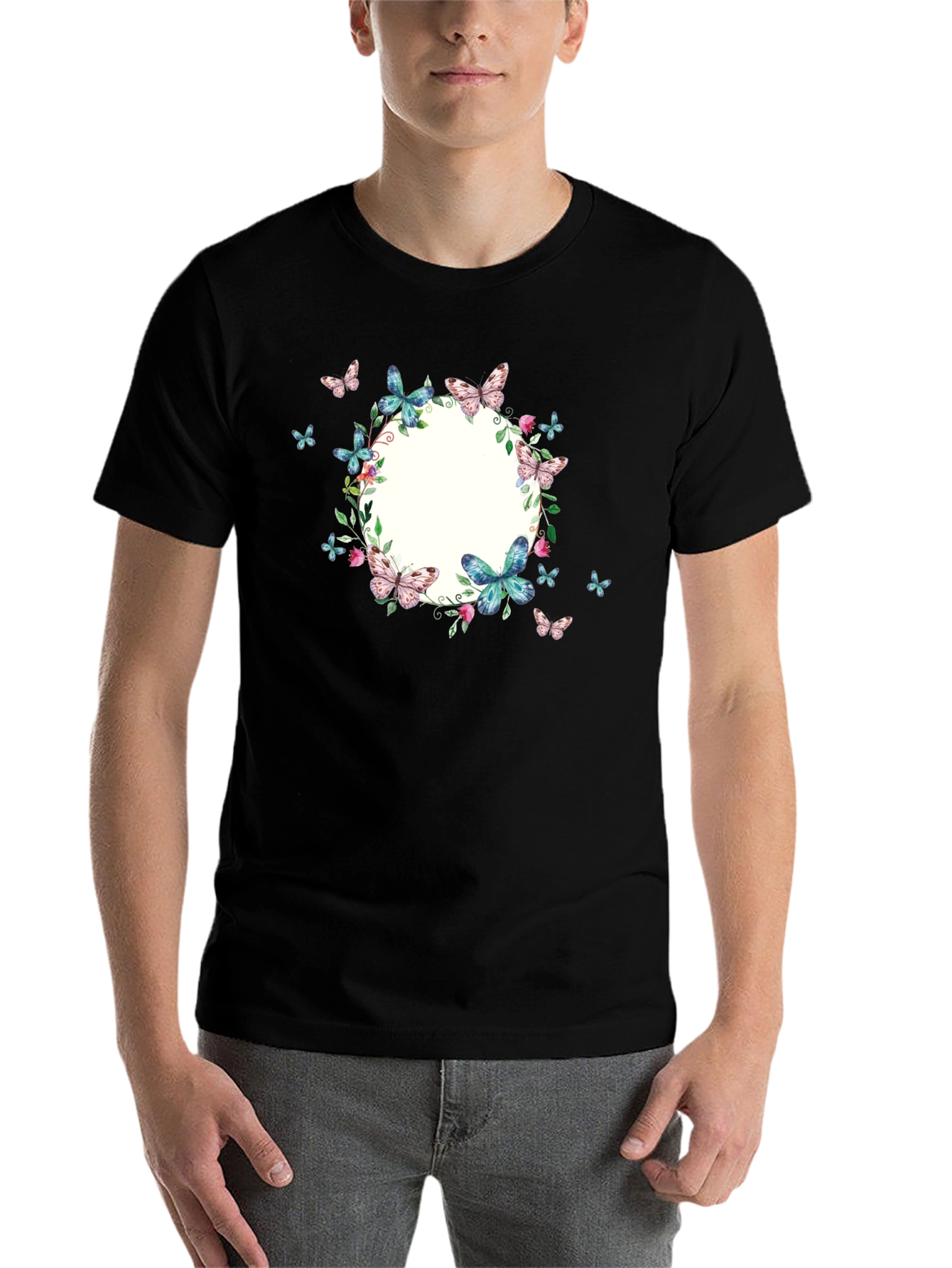 Black Butterfly Wreath Graphic Black T-Shirt view 7