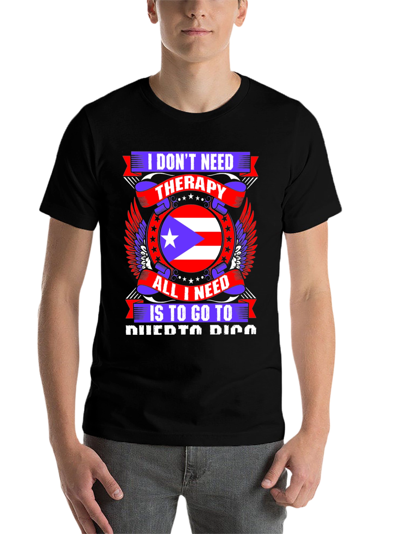 Black Puerto Rico Therapy T-Shirt view 7