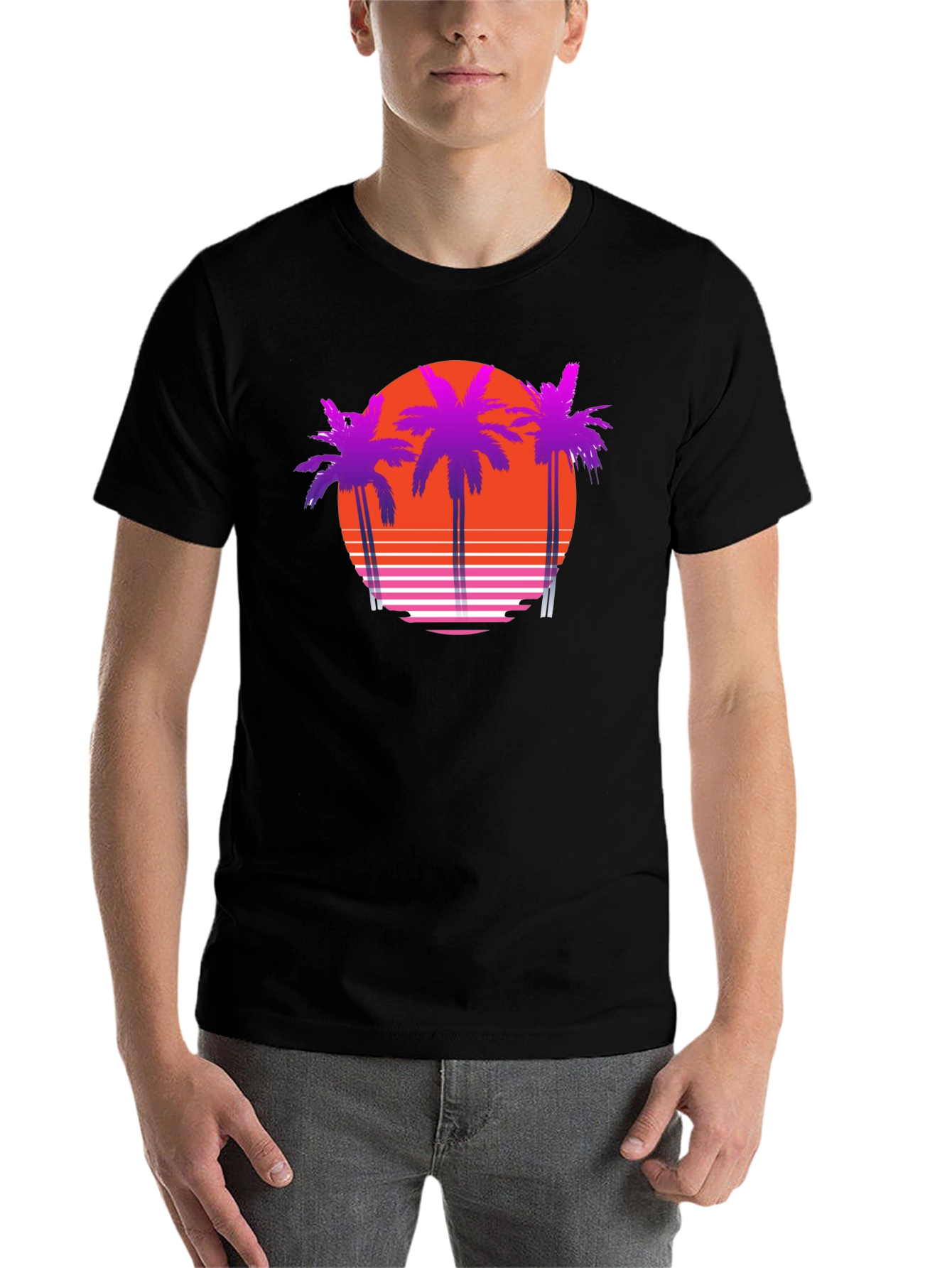 Black Retro Sunset Palm Tree T-Shirt view 7