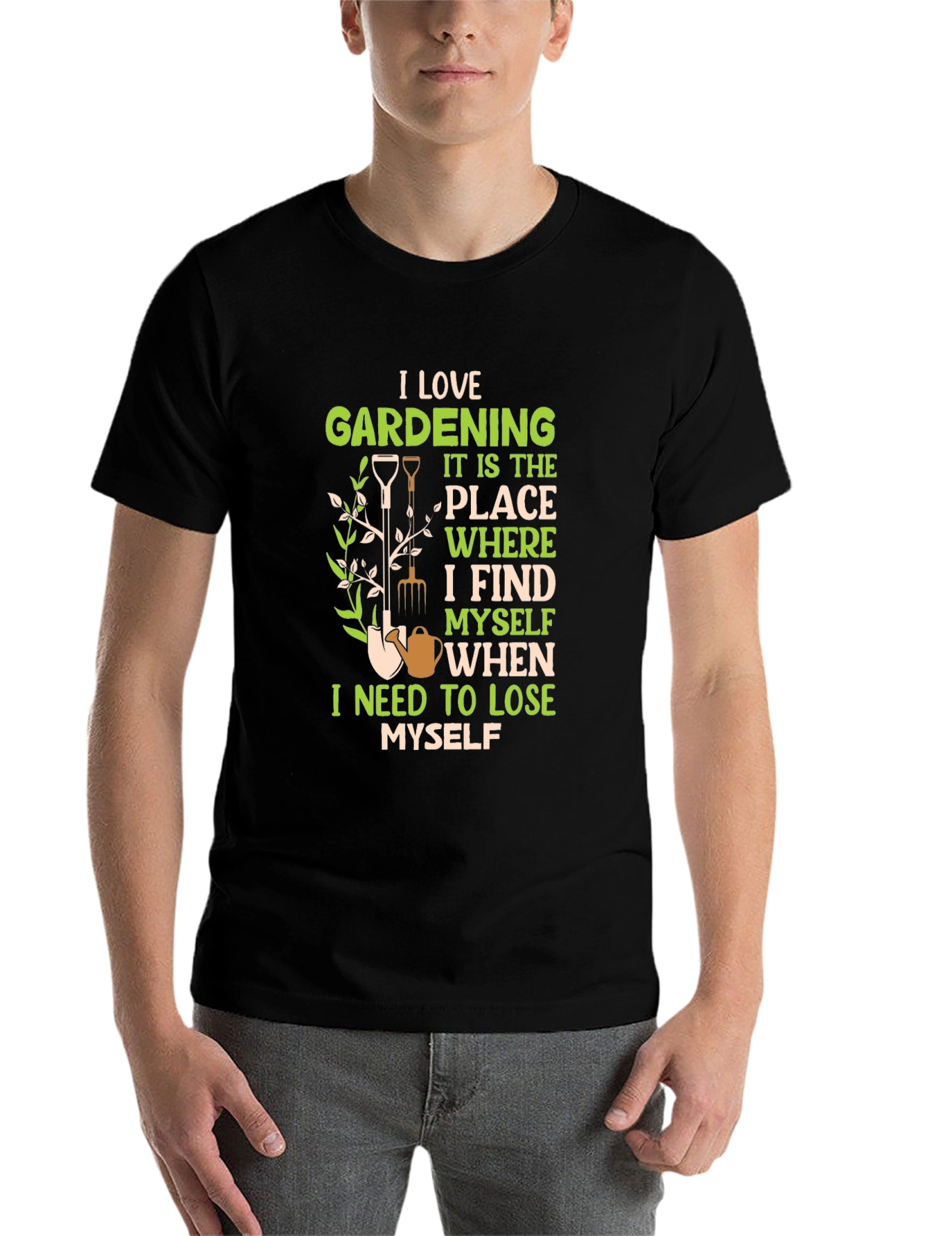 Black I Love Gardening Black T-Shirt view 7