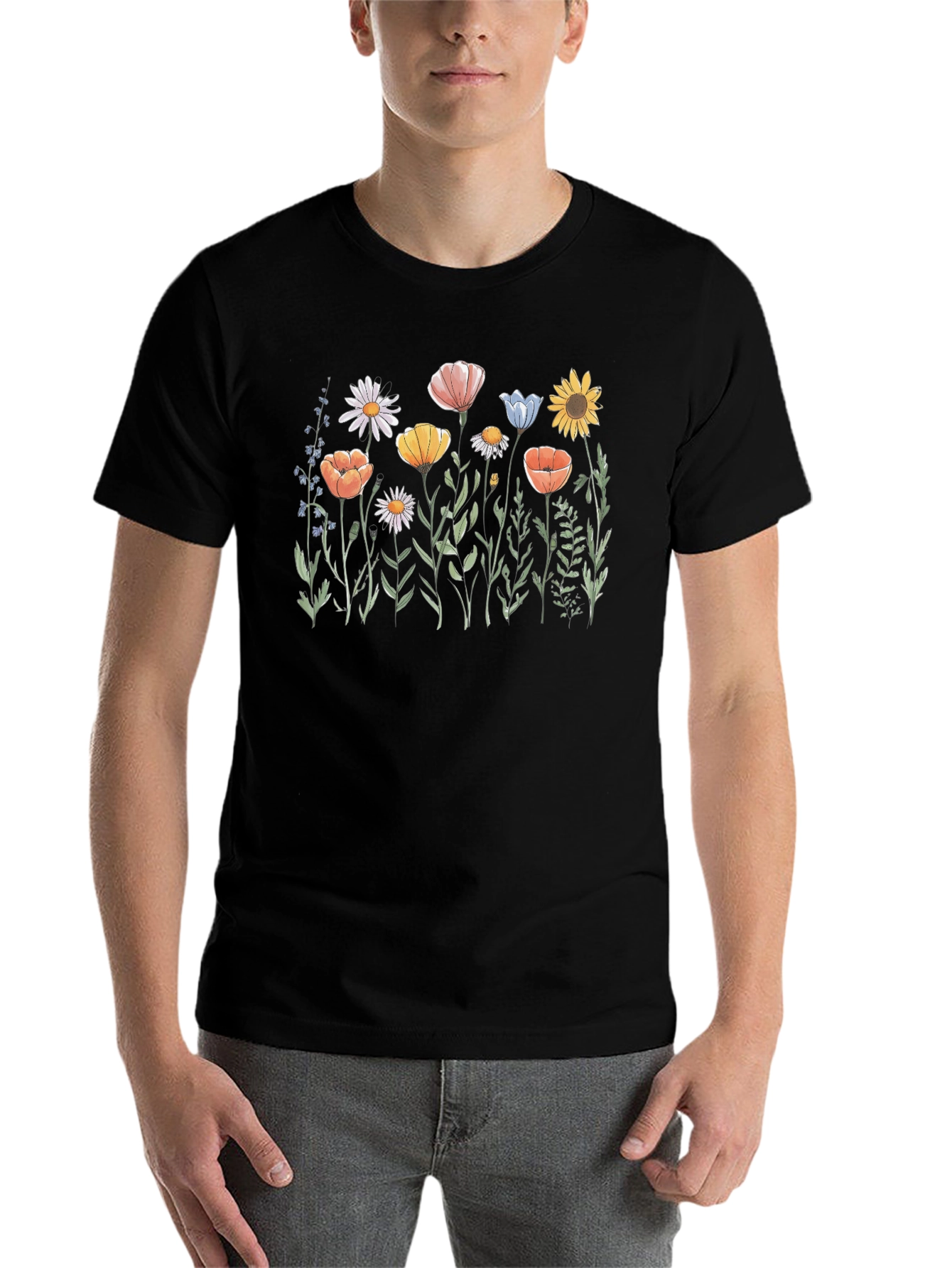 Black Floral Print Black T-Shirt view 7