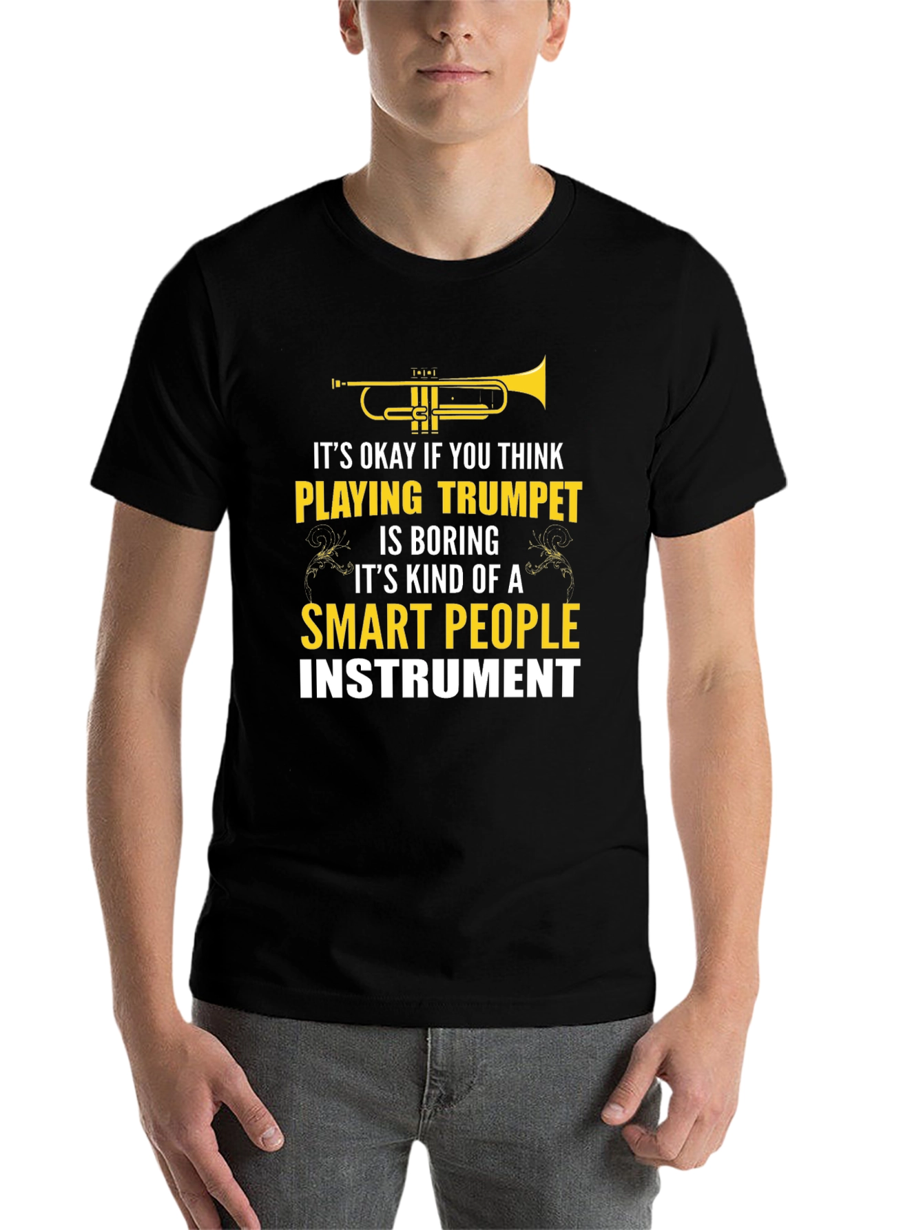 Black Trumpet Player T-Shirt - Smart People Instrument view 7